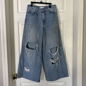 Women's Almost Famous High Rise Baggy Wide Leg Distressed Crop Jeans Size 3
